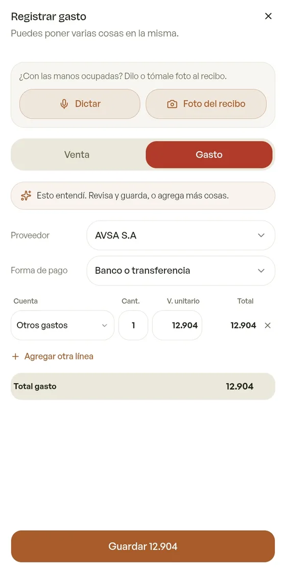 Gasto preparado automáticamente a partir de la foto de un recibo